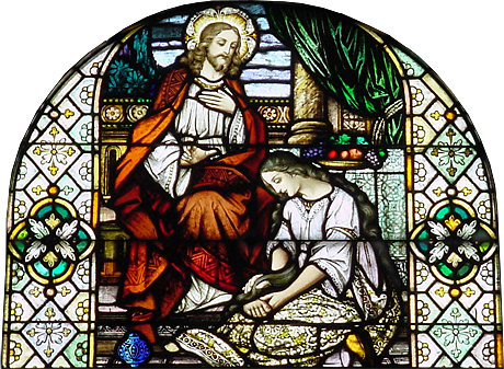 Woman Anointing Jesus Feet - Anointing Of Jesus Stained Glass (460x337), Png Download