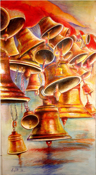Bells At Dusk 22×18 In - Pastel (800x580), Png Download
