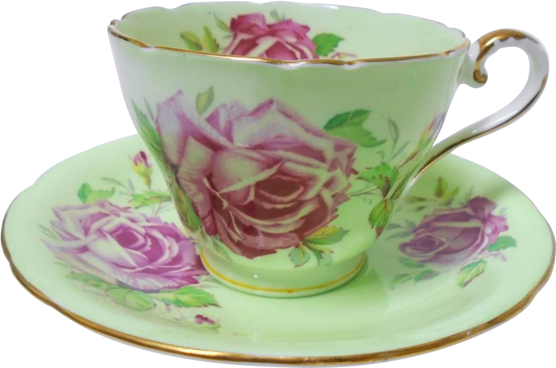 Aynsley Pink Large Rose Teacup Duo, Minty Green - Green (1086x1086), Png Download