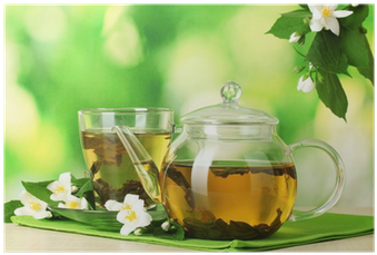 Green Tea With Jasmine In Cup And Teapot Poster • Pixers® - Good Morning Pictures Hd Download (400x400), Png Download