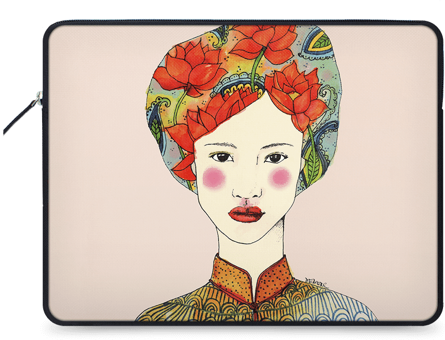 Dailyobjects Lotus Girl Ballistic Nylon Zippered Sleeve - Geisha (900x900), Png Download