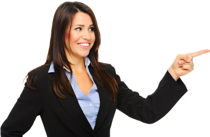 Welcome To Unique Marketing - Girl Pointing To The Right (750x521), Png Download