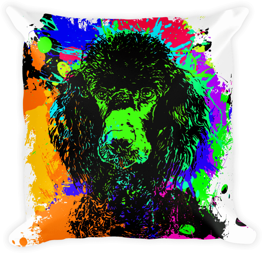 Poodle Colorful Splash Paint Decorative Pillow - Illustration (1000x1000), Png Download