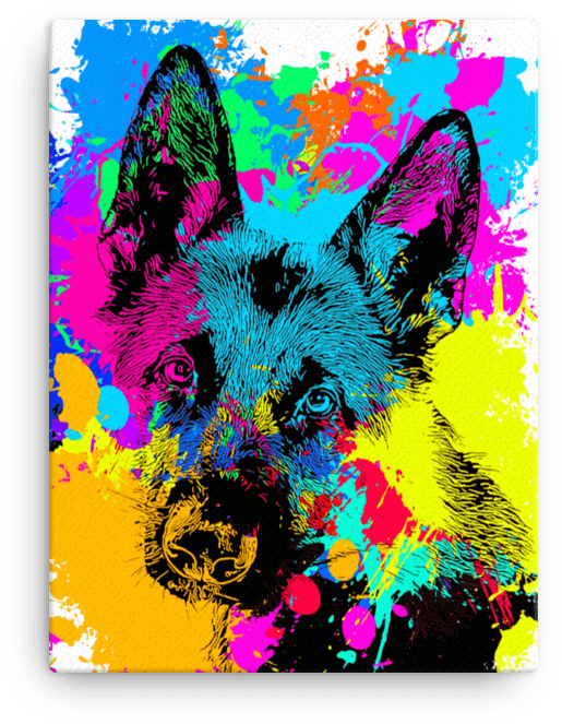 German Shepherd Colorful Splash Paint Canvas - Simply Canvas 3-piece 12' X 16' Panel Set (1000x1000), Png Download