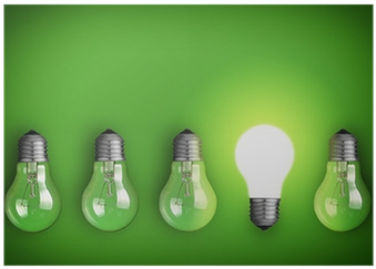 Idea Concept With Row Of Light Bulbs And Glowing Bulb - Incandescent Light Bulb (400x400), Png Download