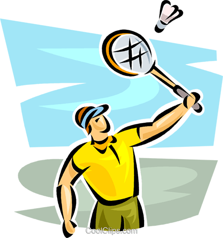 Man Playing Badminton Royalty Free Vector Clip Art - Man Playing Badminton Clipart (449x480), Png Download