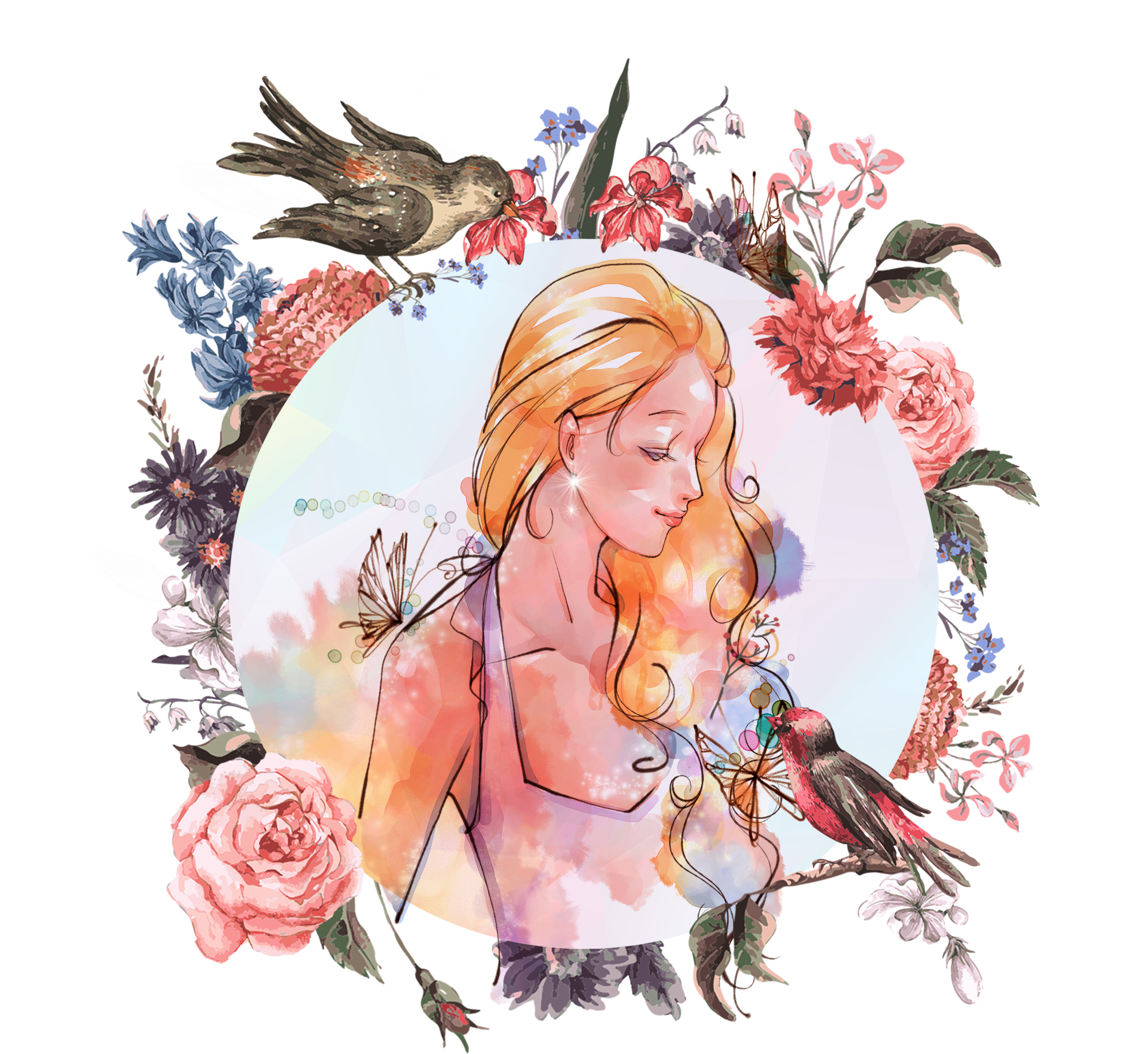 Hand Drawn Cartoon Ink Girl Decorative - Flower Designs Coloring Book For Grown-ups 1 (2918x2276), Png Download