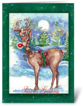 Red Nosed Reindeer Greetings Greeting Card - Mare (350x396), Png Download