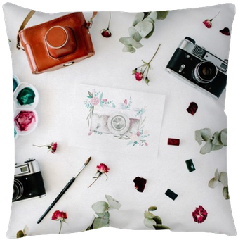 Artist Workspace With Vintage Retro Photo Camera, And - Camera (400x400), Png Download