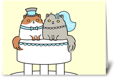 Kitty Cat Wedding Couple Greeting Card - Cat Couple Water Art (424x349), Png Download