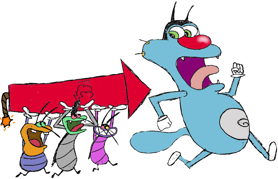 Cockroaches Chasing Oggy - Oggy And Cockroaches Png (900x580), Png Download