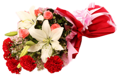 Mix Flowers Bunch Of Asiatic, Carnations & Roses - Flower (450x450), Png Download
