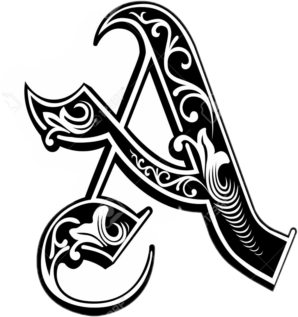 Tattoo A Alphabet Blackandwhite - Glass And Metal Personalized Initial Ring - Personalized (1024x1091), Png Download