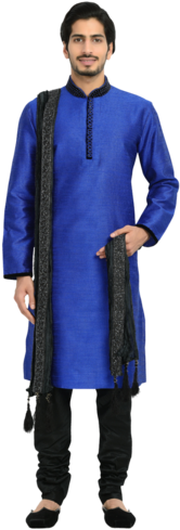 Attractive Blue Kurta - Manyavar Sherwani Blue (333x500), Png Download