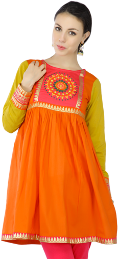 Women Cotton Embroidered Anarkali Kurta - Kurta (340x510), Png Download