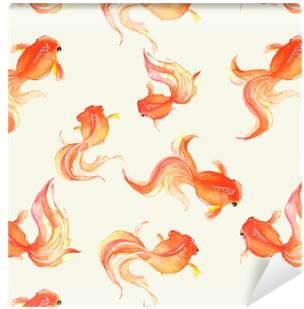 Seamless Background With Hand Drawn Goldfish - Goldfish Watercolor (400x400), Png Download