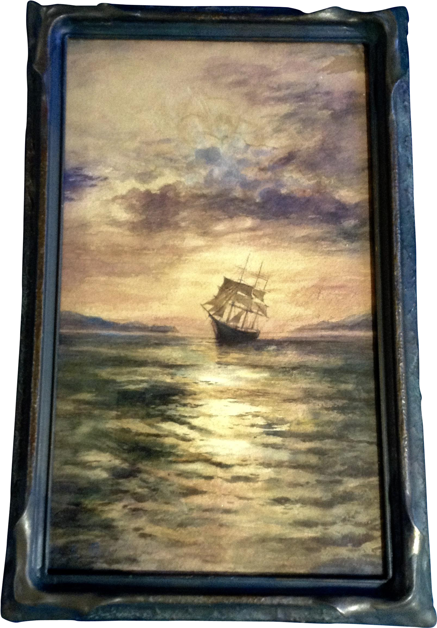 Sailing Ship Between Two Islands, 19th Century Watercolor - Watercolor Painting (2048x2048), Png Download