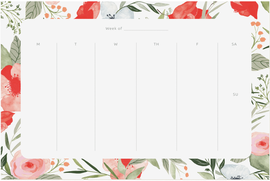Floral Weekly Notepad - Notebook (1024x785), Png Download