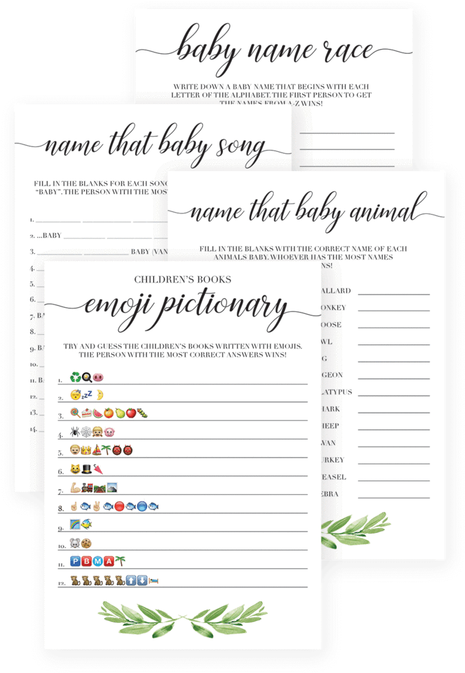 Watercolor Leaves Baby Shower Game Bundle By Littlesizzle - Printable Baby Shower Emoji Game (819x1024), Png Download