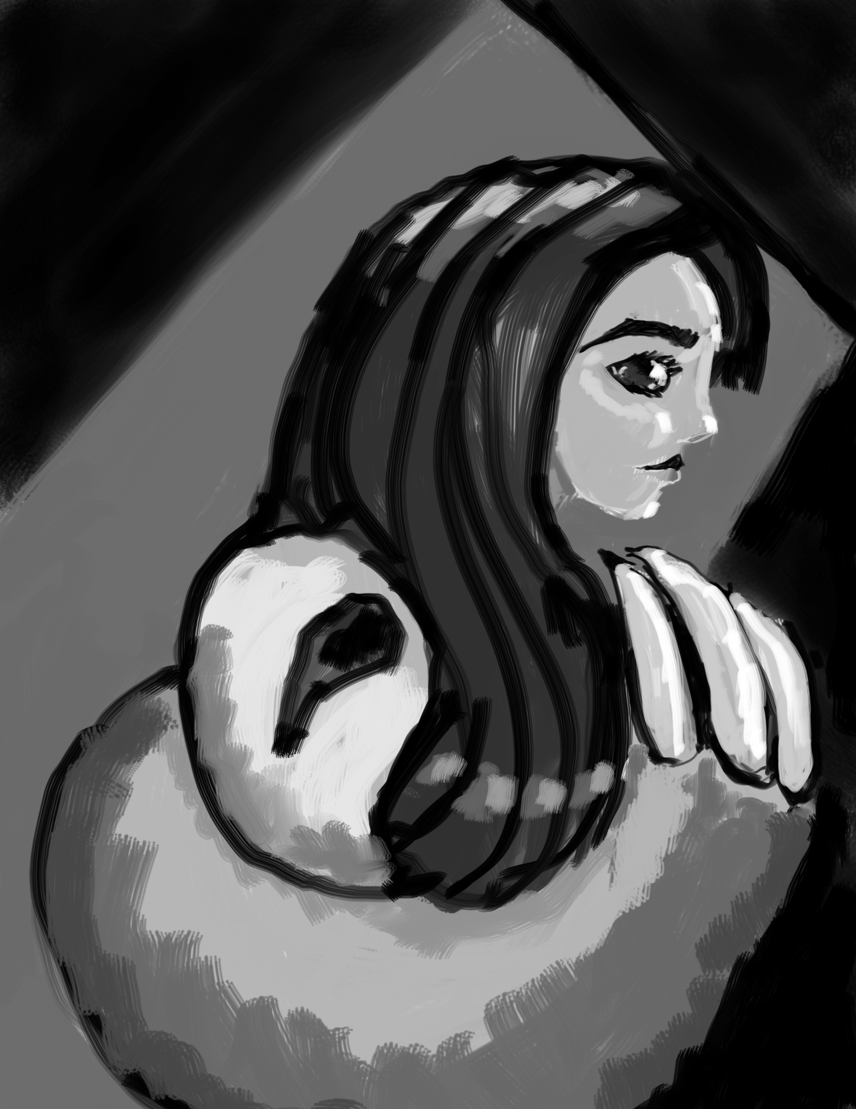 Lady With Sloth - Illustration (1687x2184), Png Download