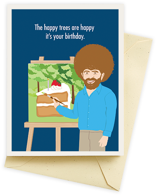 Bob Ross Happy Trees Card - Birthday (600x777), Png Download