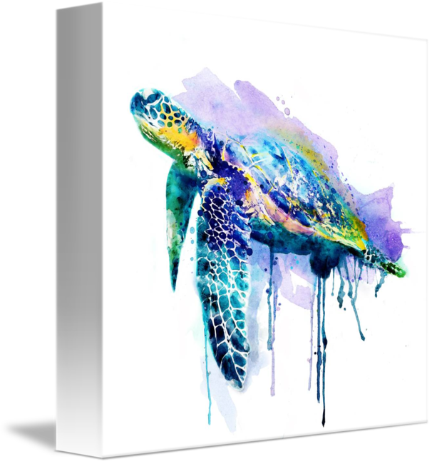 "watercolor Sea Turtle" By Marian Voicu, Bucharest - Watercolor Turtle Png (606x650), Png Download