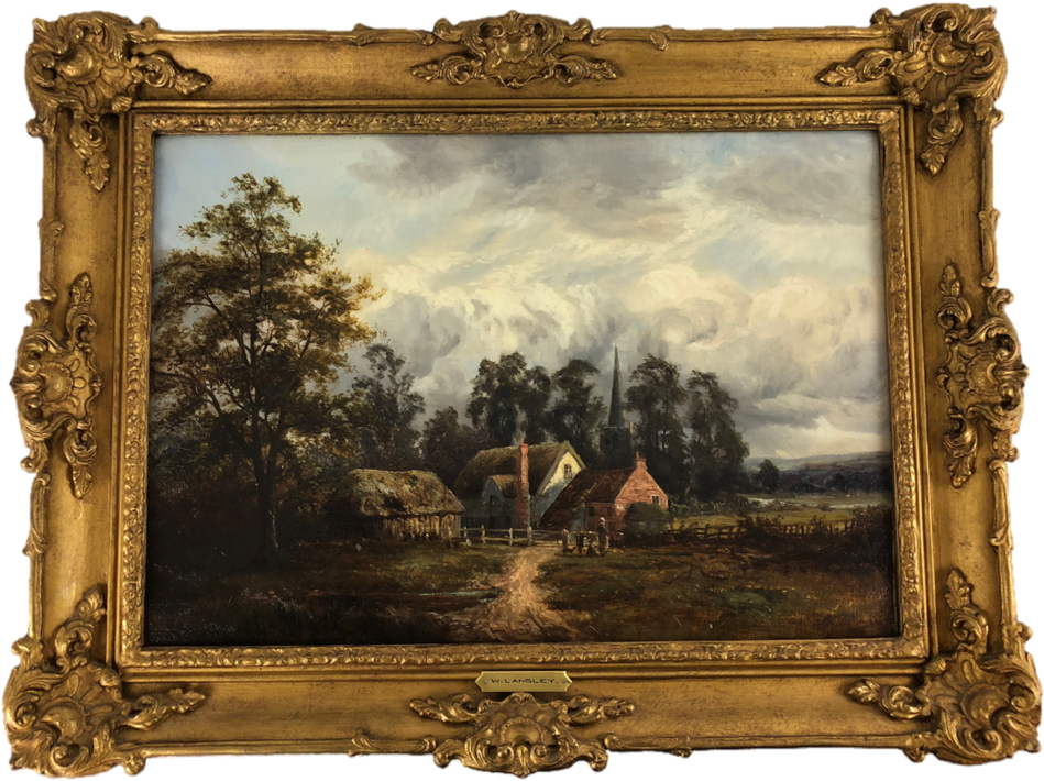 Oil On Canvas, Church Cottage In Landscape, William - Oil Painting (1024x767), Png Download
