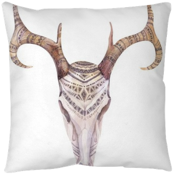 Watercolor Skull With Flowers , Arrows And Feathers - Bohemian Deer (400x400), Png Download