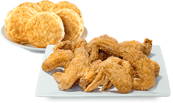 12 Wings & 6 Biscuits Box - Chicken Wings And Biscuits (600x365), Png Download