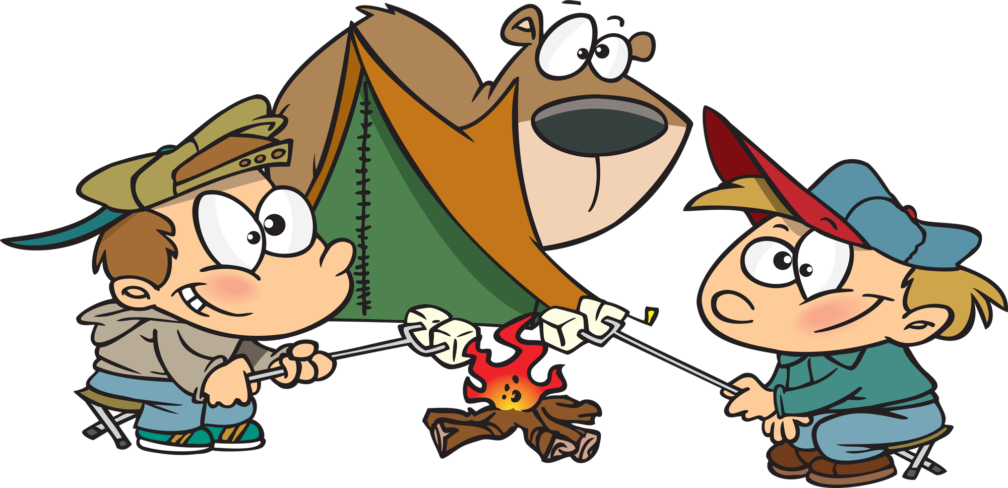 Camp Fire Clipart Campfire Story - Camping Cartoon (2000x968), Png Download
