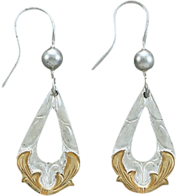 Tear Drop Cutout Sterling Silver Earrings With 14k - Vogt Silversmiths Women's Cutout Teardrop Western Earrings (1008x1008), Png Download
