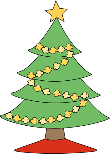 Tree Clipart Popcorn Clipart Black And White Download - Christmas Tree With Lights Clipart (358x500), Png Download