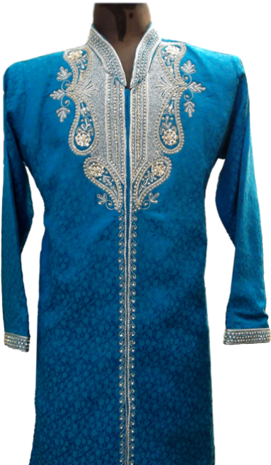 Skyblue Jamawar Sherwani Kurta - Sherwani (550x707), Png Download