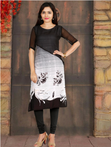 Indijoy Black And White Rayon Kurta - Indijoy (500x500), Png Download