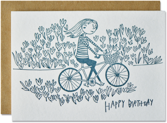 Cycling & Happy Birthday Card In Letterpress - Greeting Card (640x458), Png Download