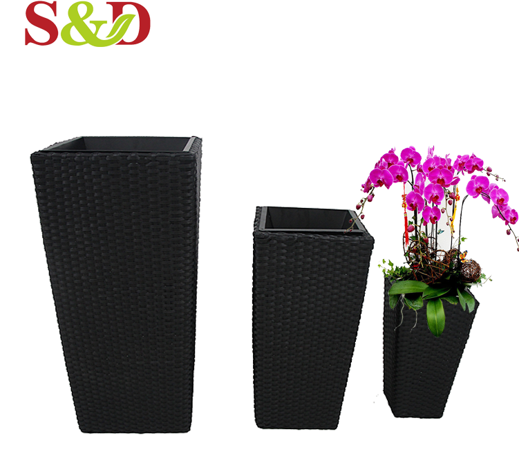 Decoration Rattan Woven Stand Metal Bucket Flower Pot - Flowerpot (750x750), Png Download