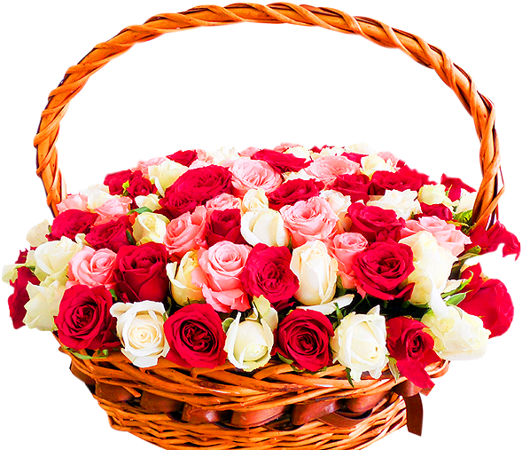 100 Roses Basket - Roses Flowers In Basket Png (600x756), Png Download