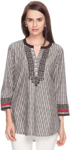 Women Slim Fit Striped Kurti - Blouse (340x510), Png Download