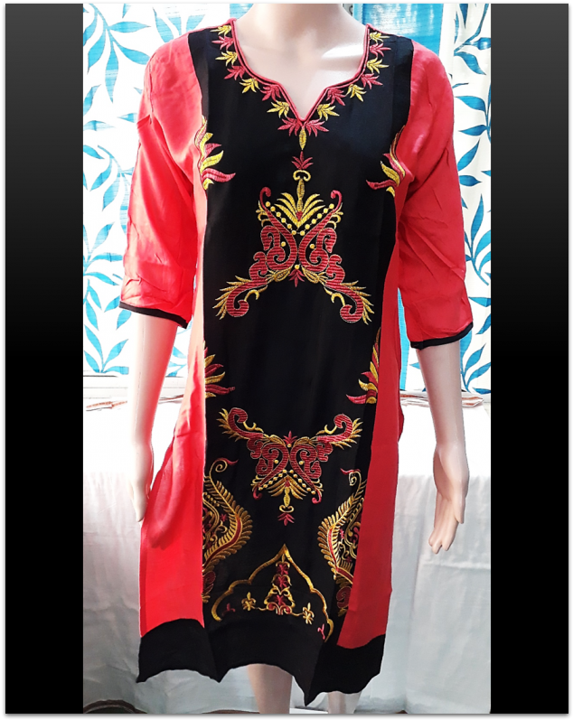 Summer Cotton Embroidery Long Kurti - Embroidery (800x800), Png Download