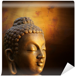 Head Of Budha On Golden Background Wall Mural • Pixers® - Buddha Statue On Fencing Wall (400x400), Png Download