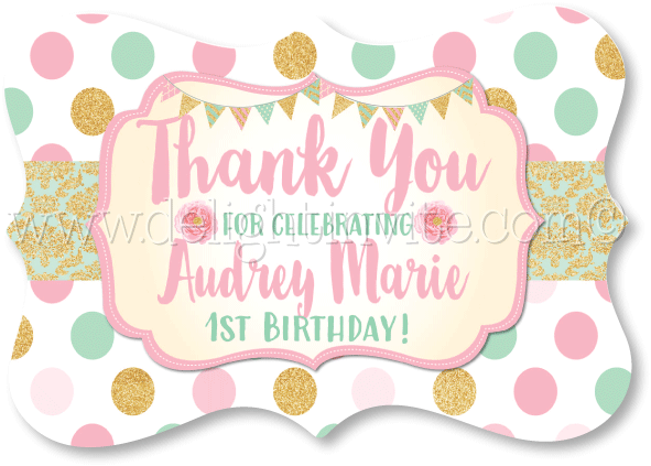 Mint, Gold, And Pink 1st Birthday Birthday Favor Tags - Tag For 1st Birthday Souvenir (612x612), Png Download