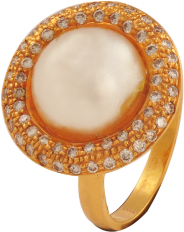 Saumya Diamond Pearl Gold Rings Jewelry Jewellery Bridal - Ring (480x480), Png Download