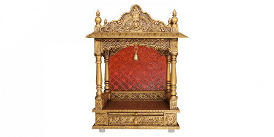 Traditional Handmade Small Pooja Mandir With Ornate - Shelf (540x270), Png Download