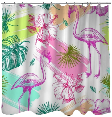 Decorative Seamless Pattern With Ink Hand-drawn Tropical - Greater Flamingo (400x400), Png Download