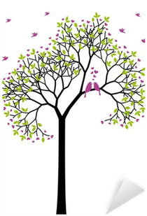 Spring Tree With Love Birds, Vector Sticker • Pixers® - Winter Tree With Birds Queen Duvet (400x400), Png Download