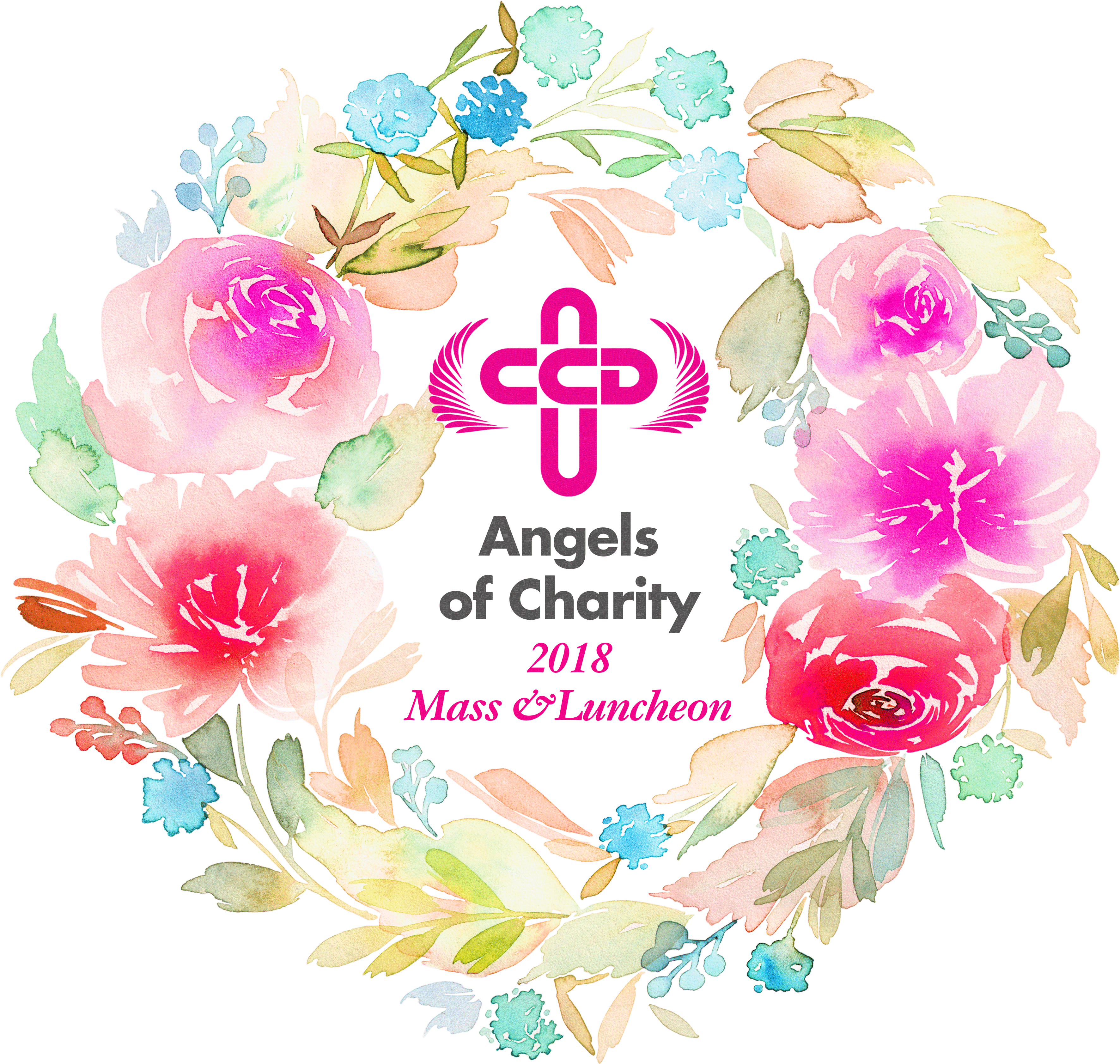 Angels Of Charity Mass & Luncheon - Watercolor Painting (3543x3543), Png Download