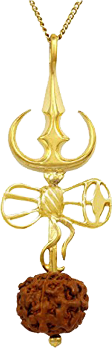 Trishul Dhamroo Gold Rudraksha Pendant - 925 Sterling Silver Religious Lord Shiv Trishul Rudraksha (700x700), Png Download