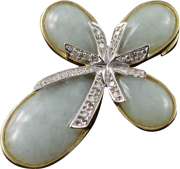 14k Fancy Green Jade Diamond Cross Charm/pendant Yellow - Estate Jewelry (708x708), Png Download