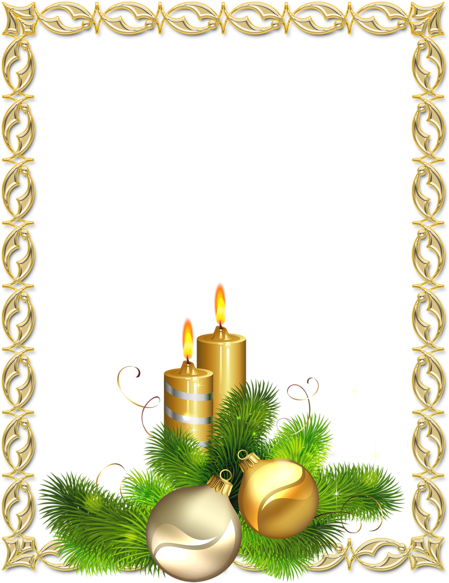 Large Transparent Gold Christmas Photo Frame With Candles - Christmas Frame Gold (458x600), Png Download