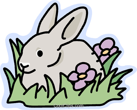 Rabbit In The Grass Royalty Free Vector Clip Art Illustration - Rabbit In Grass Clipart (480x385), Png Download